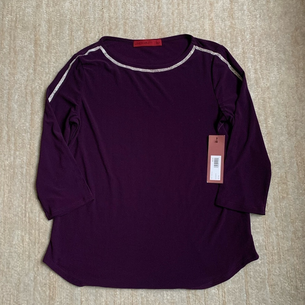 Love Scarlett Blouse Purple Rhinestone Top Size Small Career Workwear Going Out